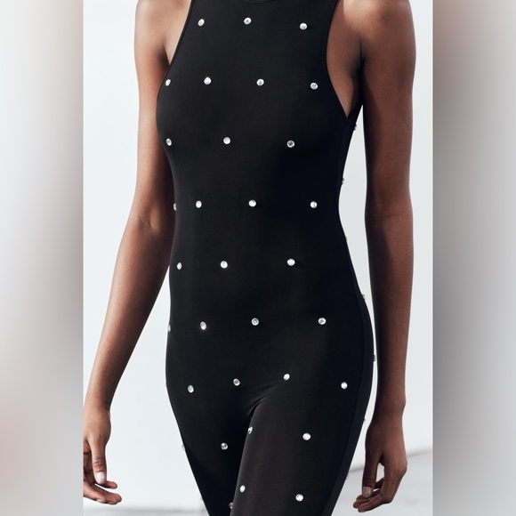 Zara JUMPSUIT w/RHINESTONE ORGANZA Size Small - NWT - Picture 7 of 9